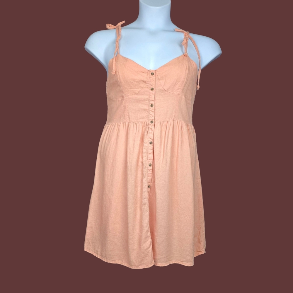 Aerie Womens Sleeveless Peach Orange Linen Blend Mini Dress Size M NWT